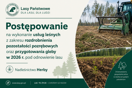 AKTUALIZACJA - Ogłoszenie o postępowaniu na Wykonanie usług leśnych z zakresu rozdrobnienia pozostałości pozrębowych oraz przygotowania gleby w 2026 r. pod odnowienie lasu w Nadleśnictwie Herby